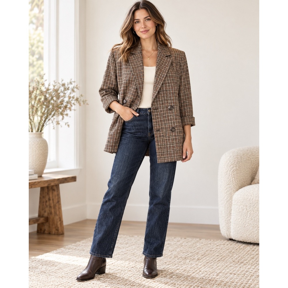 Madewell Caldwell Plaid Double Breasted Blazer S Fall Dark Academia